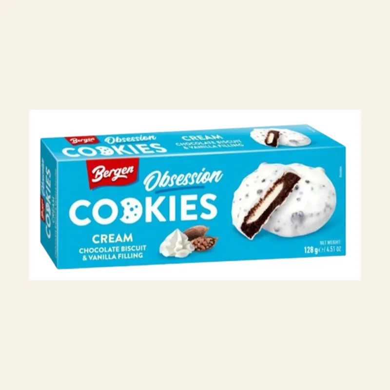 Bergen Obsession Cookies Cream Chocolate Biscuit & Vanilla Filling 128g X18 — wholesale baking & sweets