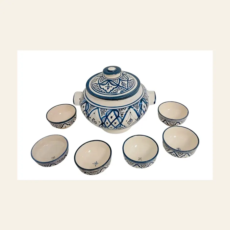 Soup Tureen Set Safi Artisanal With 6 Bowls — wholesale serveware